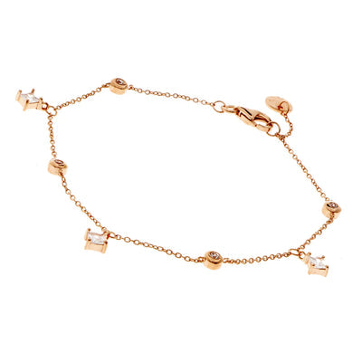 Rose Gold Plated Silver Bracelet with White Hanging CZ - Mandi at Home