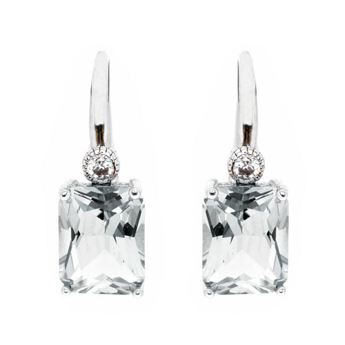 Rhodium Rectangle Clear CZ Earrings - Sybella - Mandi and Co