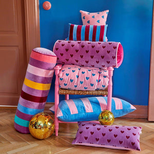 Pink Velvet Cushion with Blue Hearts by RICE - Mandi at Home