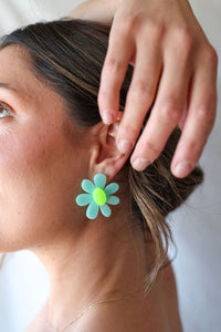 Estelle Flower Stud Earrings - Blue and Neon Yellow - Mandi at Home