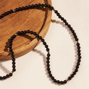 NAJO - Round Black Onyx and Yellow Gold Beaded Necklace