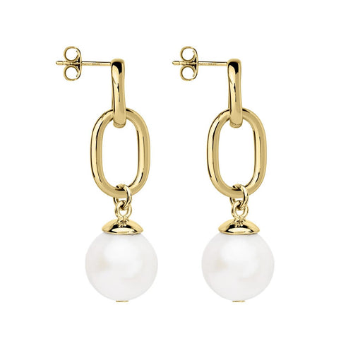 Gold Plated Double Link Pearl Drop Earrings - Najo - Mandi at Home