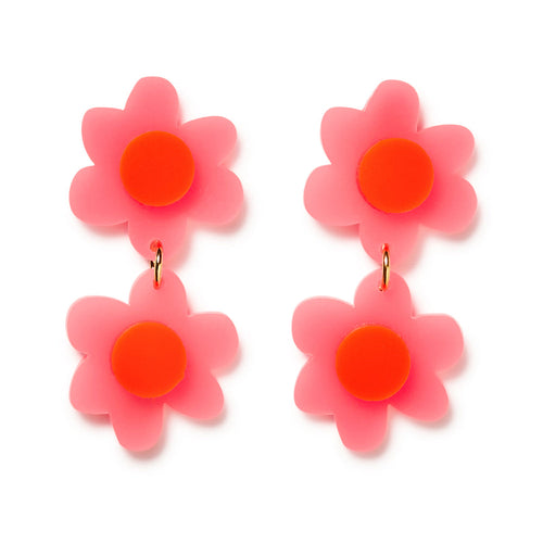 Jolene Neon Pink Double Flowers Earrings - Mandi at Home