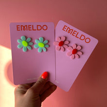 Load image into Gallery viewer, Estelle Flower Stud Earrings - Blue and Neon Yellow - Mandi at Home