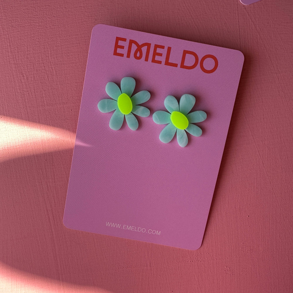 Estelle Flower Stud Earrings - Blue and Neon Yellow - Emeldo - Mandi at Home
