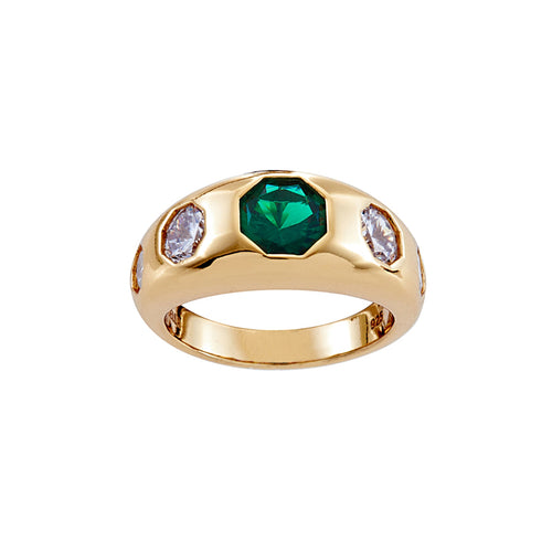 Georgina Gold Plate, Green and White CZ Ring - Mandi and Co