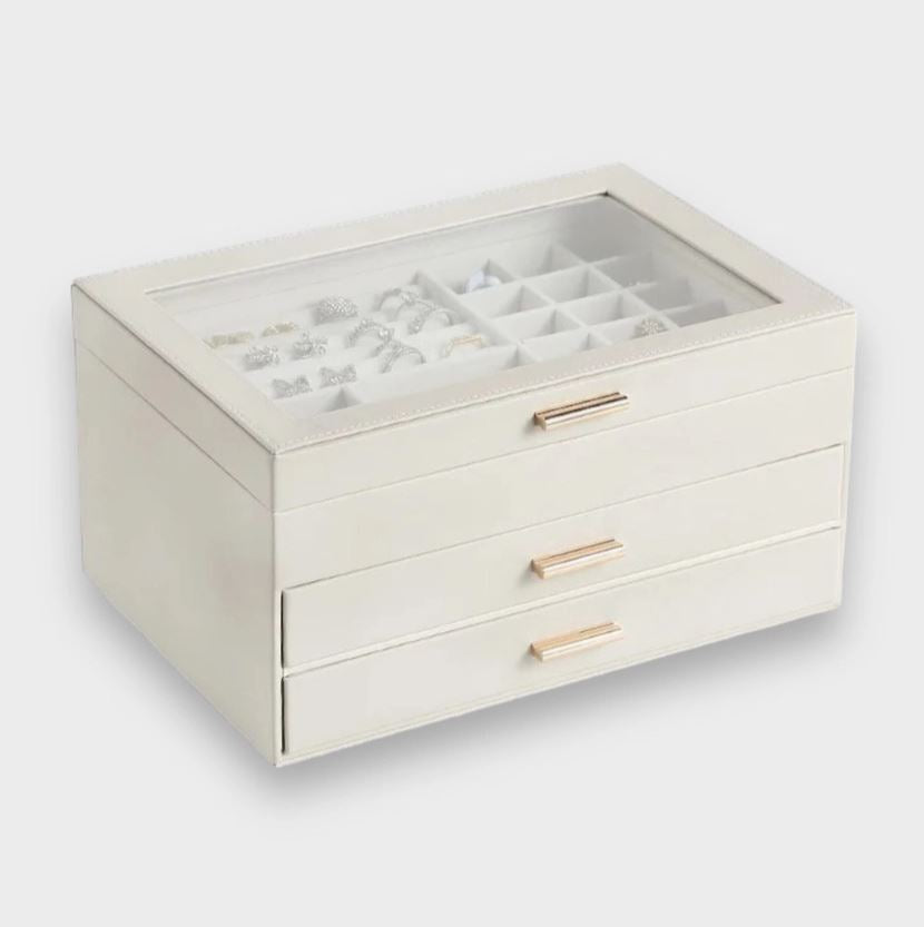 Large Clear Top Jewellery Box - Cream - Mandi at Home