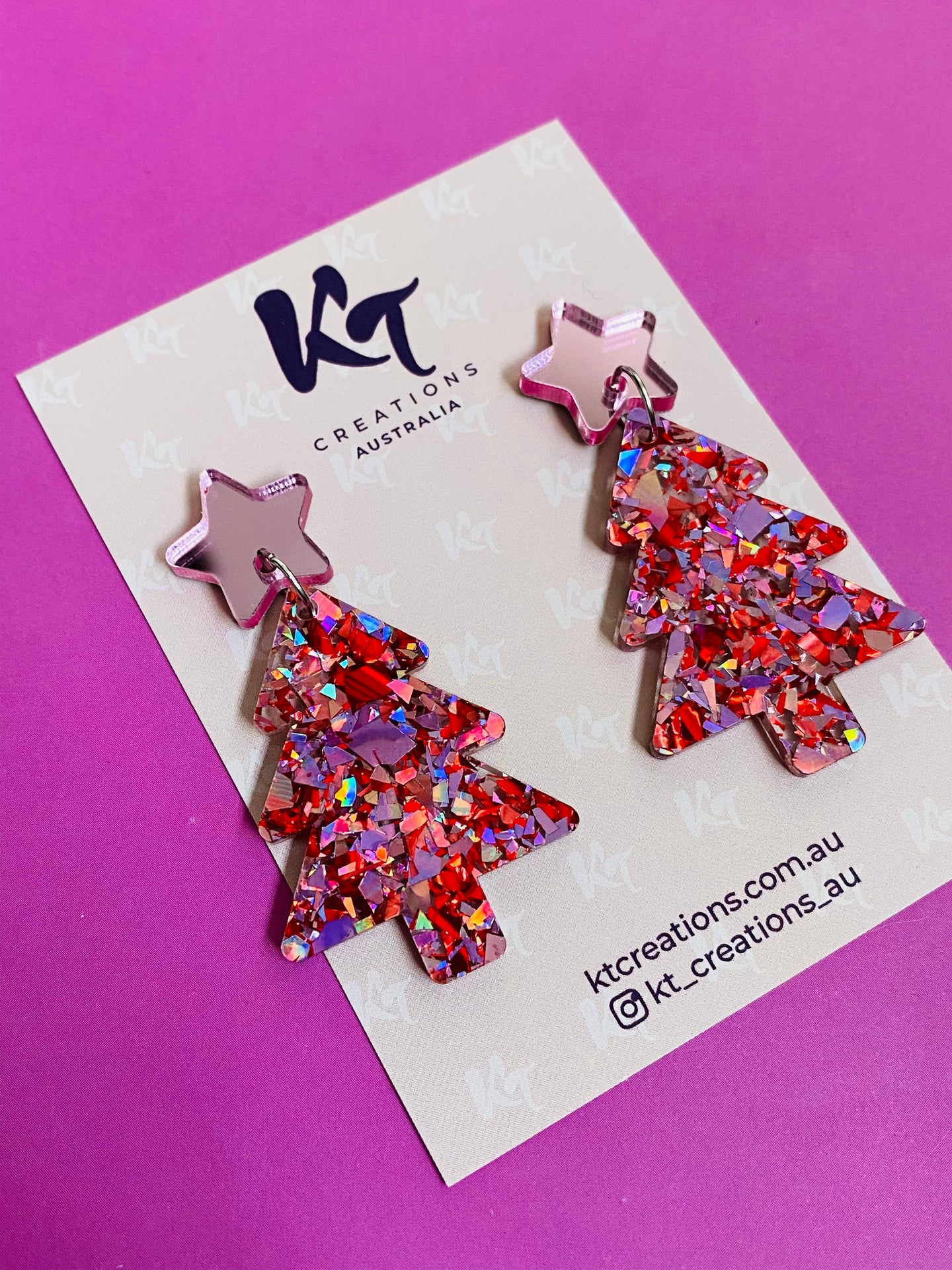Pink & Red party Christmas Tree Acrylic Earrings - Mandi at Home