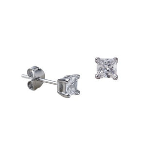 Sterling Silver 4mm Square CZ Stud Earrings - Mandi at Home