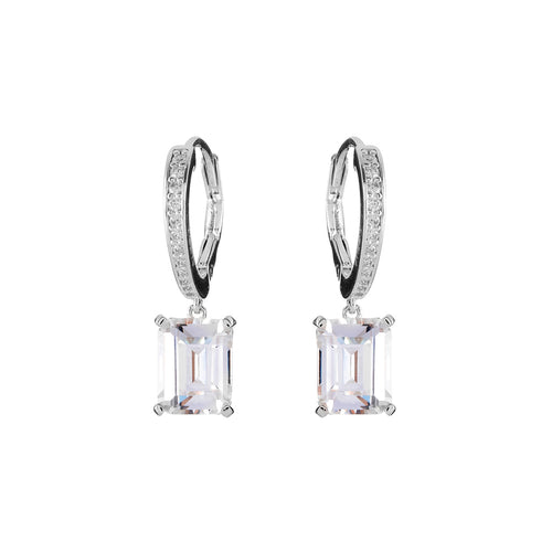 Rhodium Hoop Earrings with Baguette CZ - Sybella - Mandi and Co