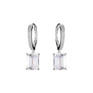 Rhodium Hoop Earrings with Baguette CZ - Sybella - Mandi and Co
