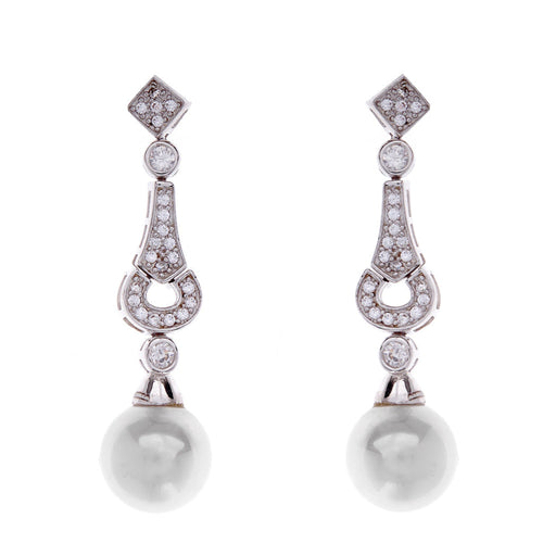 Silver CZ and Pearl Drop Earrings - Sybella - Mandi and Co