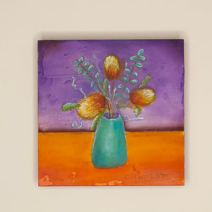 Banksias In Blue Vase - Small Original Art - Gillian Roulston - Mandi at Home