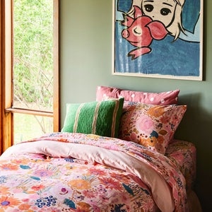 Field Of Dreams Pinky Flannelette Flat Sheet - Kip & Co - Mandi at Home