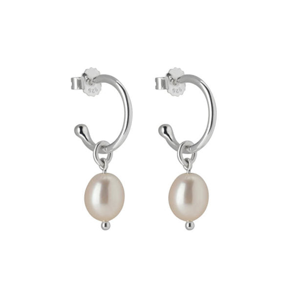 Sterling Silver Petites Pearl Hoop Earrings - Mandi at Home