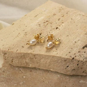 18ct gold plated  Small Pearl Drop Earrings - Mandi at Home
