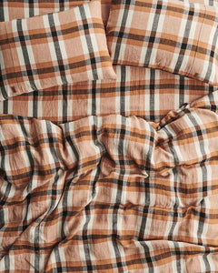 Coffee and Cream Tartan Linen Quilt Cover - Kip & Co - Mandi at Home