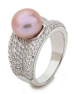 Sterling Silver Pink Freshwater Pearl CZ Ring - Mandi and Co
