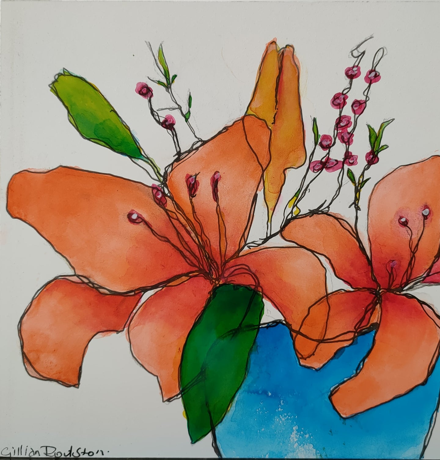Those Orange Lily Things I(n A Blue Vase #3 - Gillian Roulston - Mandi at Home