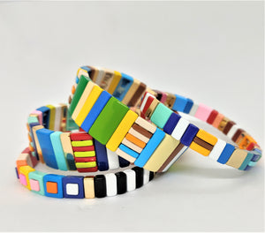 Enamel Rainbow Tile Bead Bracelet - Large - A Fox Called Wilson - Mandi at Home
