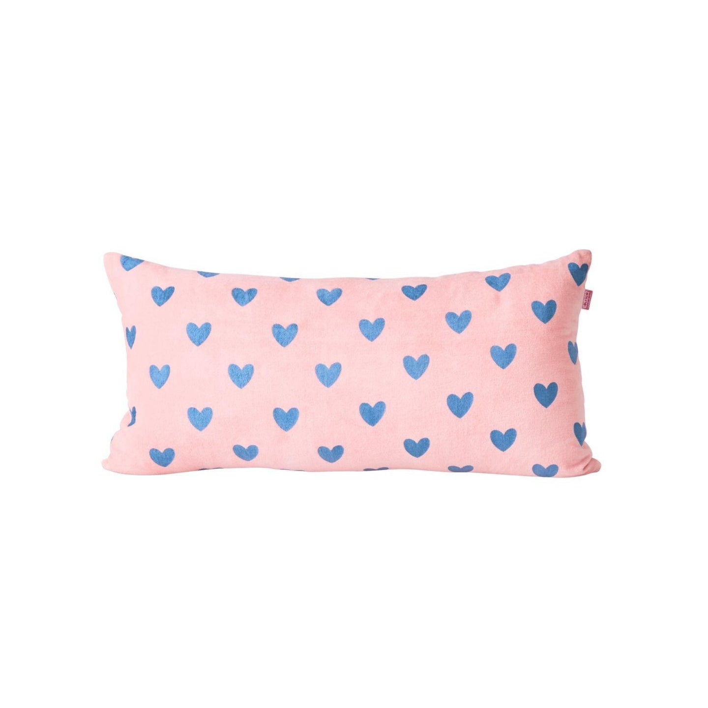 Pink Velvet Cushion with Blue Hearts by RICE - Mandi at Home