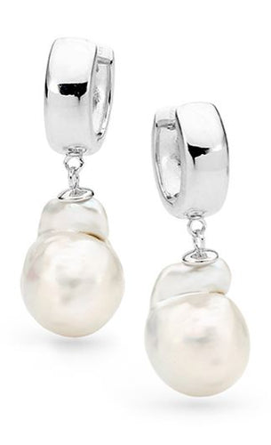 Sterling Silver Nucleated Baroque Pearl Huggy Earrings - Mandi at Home