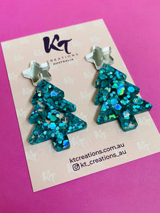 Chunky Teal Christmas Tree Acrylic Earrings - Mandi at Home
