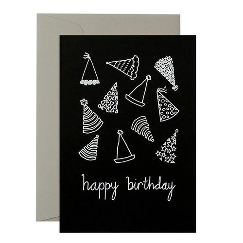Party Hats Card - White on Black - Mandi at Home
