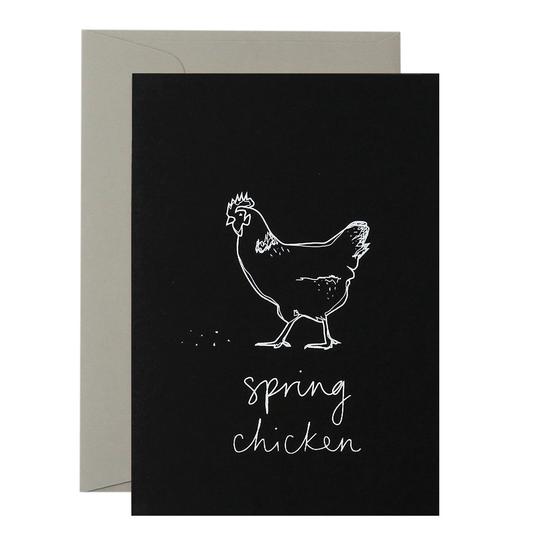 Sketchy Spring Chicken Card - White on Black - Mandi at Home
