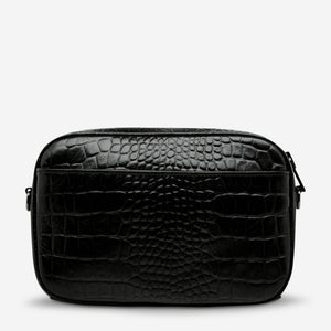 Plunder with Webbed Strap Cross Body Bag - Black Croc Emboss - Mandi at Home