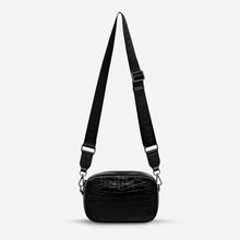 Load image into Gallery viewer, Black Croc Emboss Leather Plunder Webbed strap Bag - Mandi at Home
