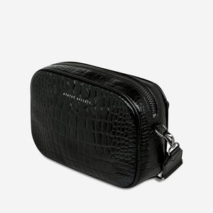 Plunder with Webbed Strap Cross Body Bag - Black Croc Emboss - Mandi at Home