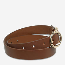 Load image into Gallery viewer, Mislaid Women&#39;s Skinny Tan/Gold  Leather Belt - Mandi at Home