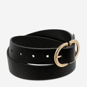 In Reverse Women's Black/Gold Leather Belt - Mandi at Home