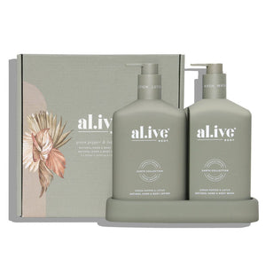 Wash and Lotion Duo + Tray - Green Pepper & Lotus - al.ive body - Mandi at Home